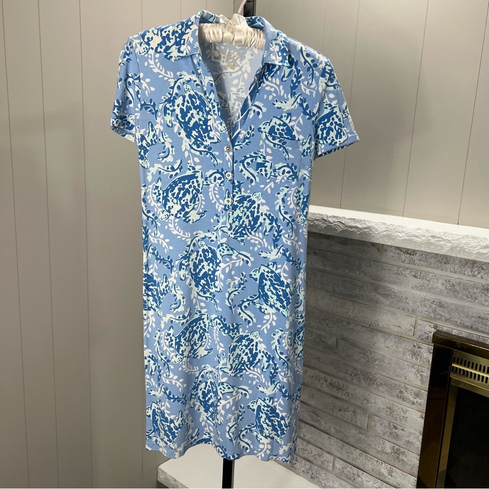 Lilly Pulitzer Sadie Polo Blue Turtley Awesome Print Short Sleeve Mini Dress XXS
